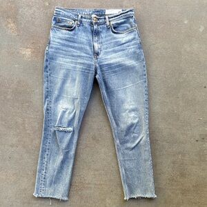 Rag & Bone Wren High Rise Slim
straight Light Blue Distressed Ankle Jeans Sz 29